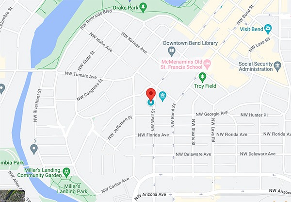 Google map showing Amity school in downtown Bend