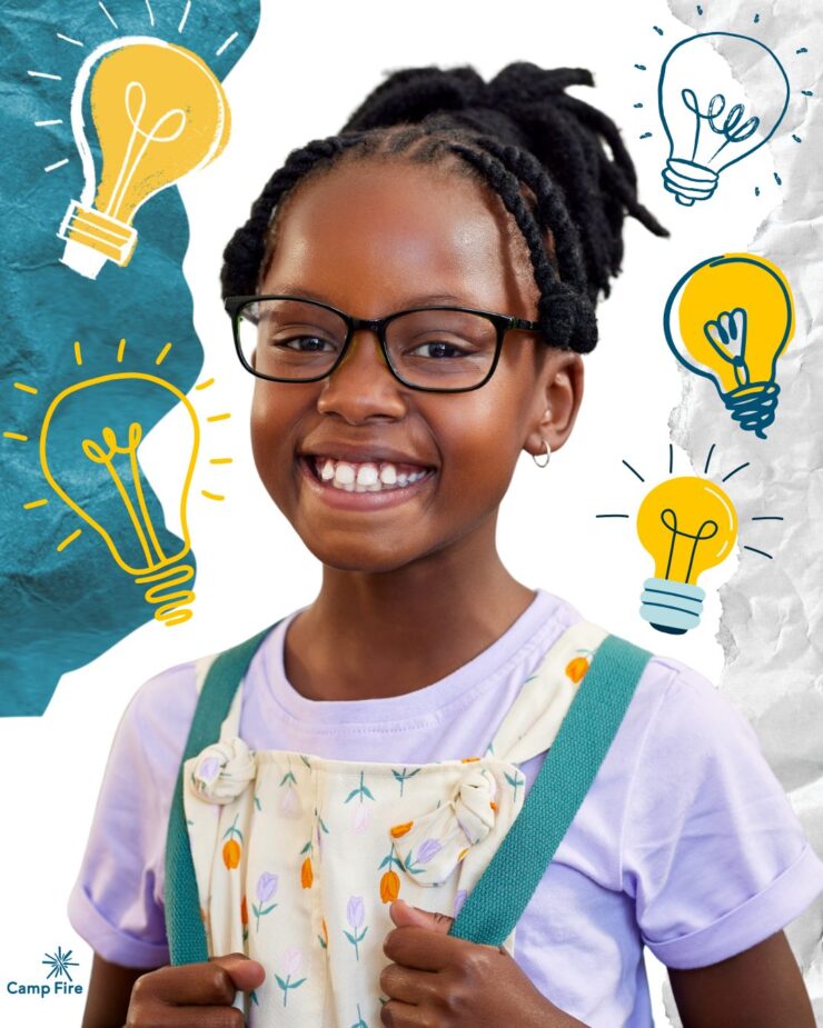 Girl featured in graphic promoting bright ideas and afterschool programs